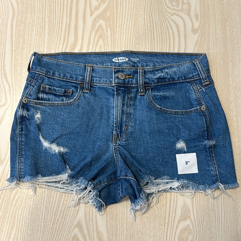 Old Navy Women's Jeans Shorts Boyfriend mid-rise 100% Cotton Ripped Size 2